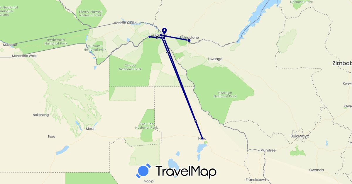 TravelMap itinerary: driving in Botswana, Zimbabwe (Africa)